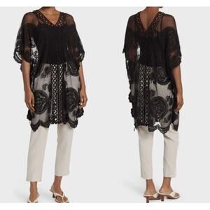 Vince Camuto Leaf Lace Kimono Topper Coverup Overlay NWT One Size Black